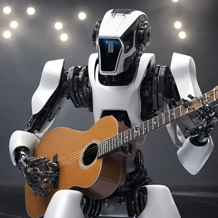 Robot IA tocando guitarra